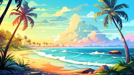 Fototapeta na wymiar Idyllic Illustration of Summer Beach Background