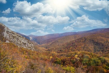 Easter morning, hill with wooden cross