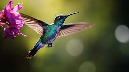 Obraz premium Panama bird wildlife. Green Violet-ear, Colibri thalassinus, hummingbird with green leaves in natural habitat, Panama. Green blue bird in the vegetation