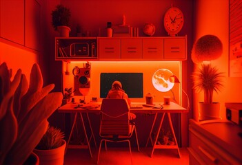 space in red orange tones. Generative AI