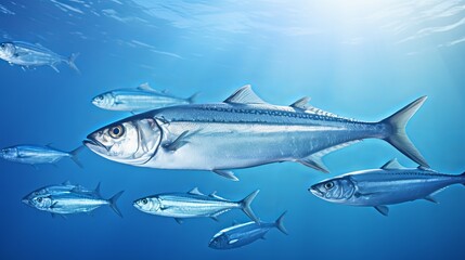 Obraz premium School of sardines swimming from left to right