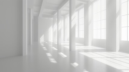 Empty space in white color. Studio room with window