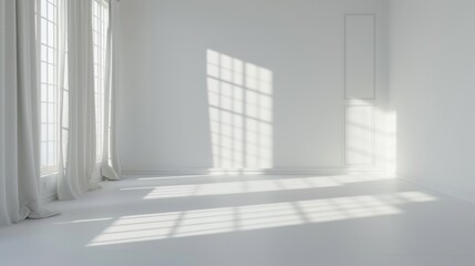 Empty space in white color. Studio room with window
