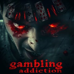 Intense gaze over playing cards and dice, capturing the thrill of gaming and chance, concept gambling addiction, 