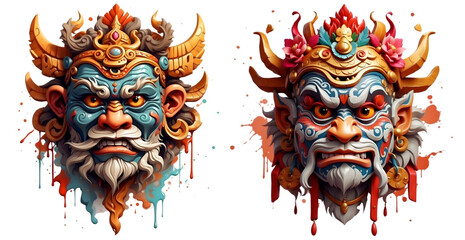 Barong Mask Fiesta. A Kaleidoscope of Colorful Facial Splendor