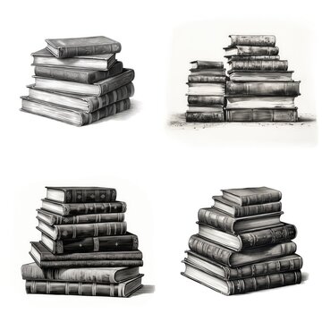 Stack book gravure style. Pile of books illustration