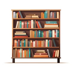 Bookshelf flat cartoon illustration on white background. Bookshelves full of books both in the library