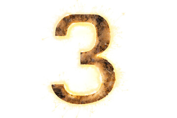 Naklejka premium Sparkler Number 3 Glowing, png file of isolated cutout object on transparent background
