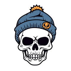 skull wearing a hat beanie  vector illustration isolated transparent background logo, cut out or cutout t-shirt design