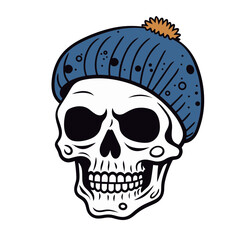 skull wearing a hat beanie  vector illustration isolated transparent background logo, cut out or cutout t-shirt design
