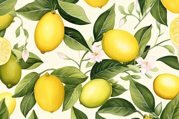 Seamless lemon watercolor pattern with a vintage summer vibe.
