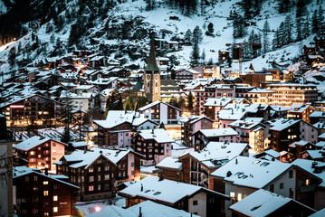 Fototapeta na wymiar Zermatt village of Switzerland with snow covered in winter