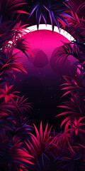 Neon Tropical Leaves Against a Vibrant Pink and Purple Background