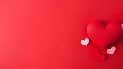 Valentine's Day background, Top view Flat lay Red heart on red background. Valentines day concept with copy space