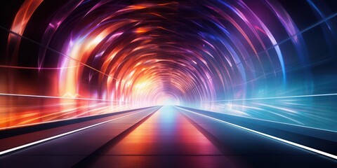 Bright and vibrant light exposure illuminates the tunnel with a splash of colors.