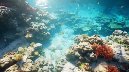 Obraz premium Water nature fish sea coral egypt red sea Underwater world top view corals self-leveling floors 3d floor nature
