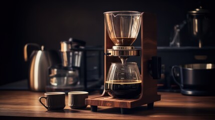 A coffee brewing machine intended for use in the kitchen. - obrazy, fototapety, plakaty