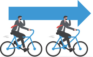 Business team riding bikes and carrying arrow. Concept cute business successful vector illustration, Success, Growth.

