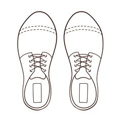 Male casual shoes in classic, business style. Line art icon for shoe store. Vector illustration isolated on a white background.