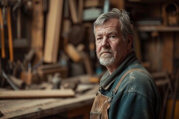 Portrait of a senior carpenter who is working in his workshop.