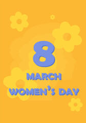 Women's Day, March 8. Vector illustration in honor of Women's Day. Multicolored backgrounds. Silhouettes of women. Silhouettes of butterflies and flowers. Color harmony. Text on March 8
