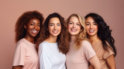Obraz premium Sisterhood, a group of confident, supportive women on a pink background