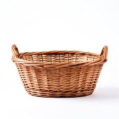 Empty wicker basket isolated on white background, Empty wooden fruit or bread basket