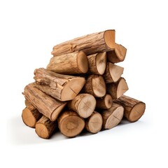 Pile of firewood pieces isolated on white background