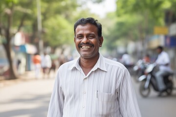 Indian man smiling happy face on city street