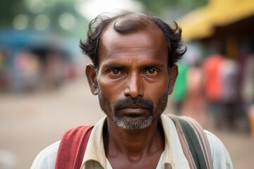 Indian man serious face portrait on city street - obrazy, fototapety, plakaty