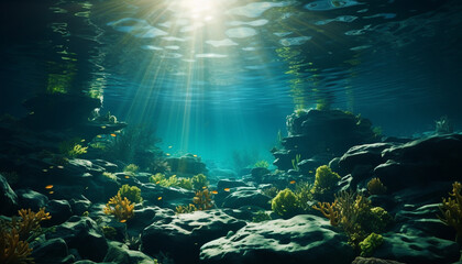 Fototapeta na wymiar Underwater beauty fish, coral, sea life, swimming in nature generated by AI