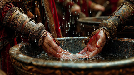 Religious Depiction of a Biblical Scene: Pontius Pilate, who Presided over the Trial of Jesus, Washes his Hands of the Matter Wallpaper Background Symbol Image Digital Art