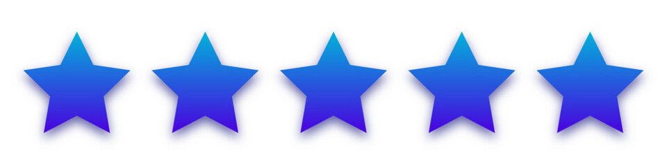 Blue 5 star icon. Customer feedback concept. Vector 5 token points stars rating review. Quality shape design. Vector five stars.