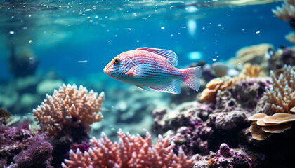 Obraz premium Underwater beauty fish, reef, nature, animal, water, tropical climate generated by AI