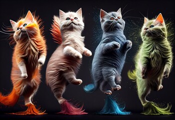 Funny colored kitties in various poses. Generative AI