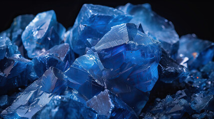 Macro close-up studio shot of cobalt mineral rocks isolated against a black background	
