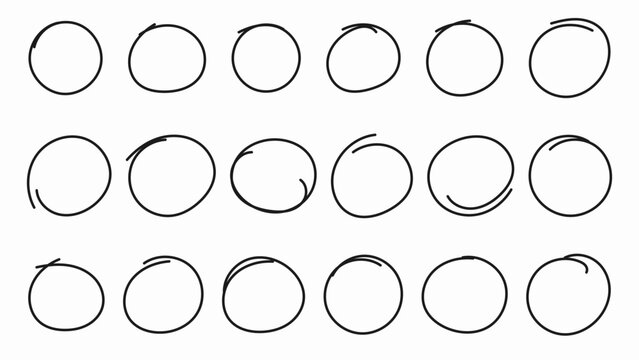 Hand drawn circle or oval line sketch set. Hand drawing circular scribble doodle round circles. Vector illustration for message note mark design element on an isolated white background.