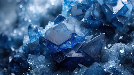 Macro close-up studio shot of cobalt mineral rocks isolated with bokeh
