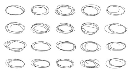 Abstract grunge frames and borders elements. Vector abstract hand drawn pencil set scribble ellipses and ovals on white background. Doodle sketched highlight circles or rings. Pen hand drawing.