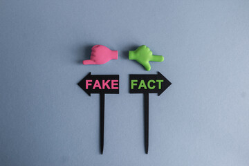 Fact or fake symbol. Concept word fact or fake on beautiful signpost with two arrows. Beautiful...