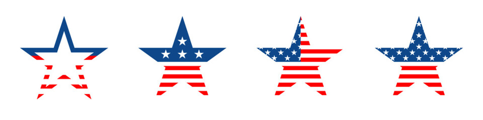 Obraz premium American star icon set. Star with american flag. Star USA flag icons