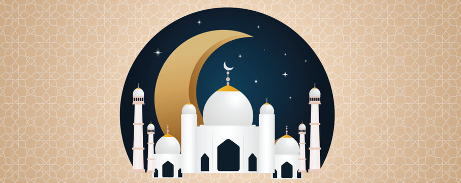 Islamic mosque vector illustration with moon for Eid Ramadhan Islamic festival 