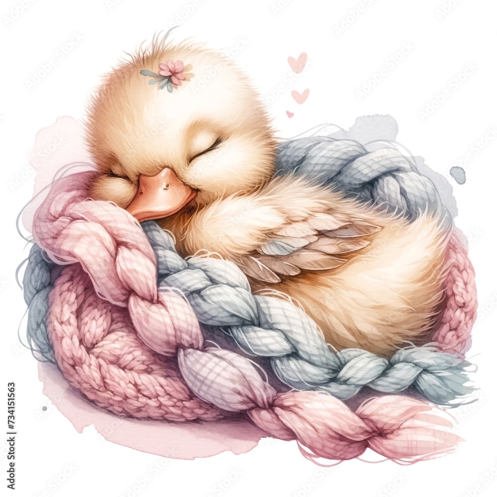 Aufkleber Whimsical sleeping duck nursery illustration created with Generative AI technology