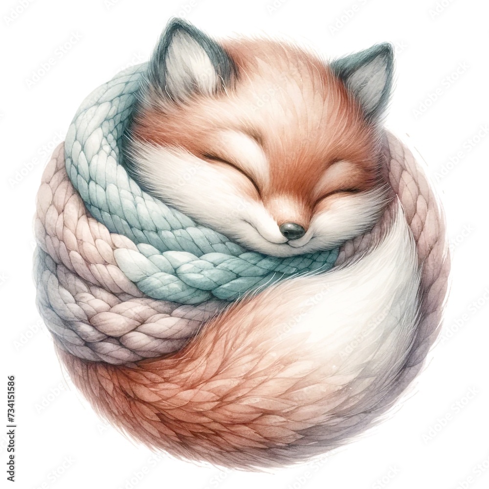 Aufkleber whimsical sleeping fox nursery illustration created with generative ai technology