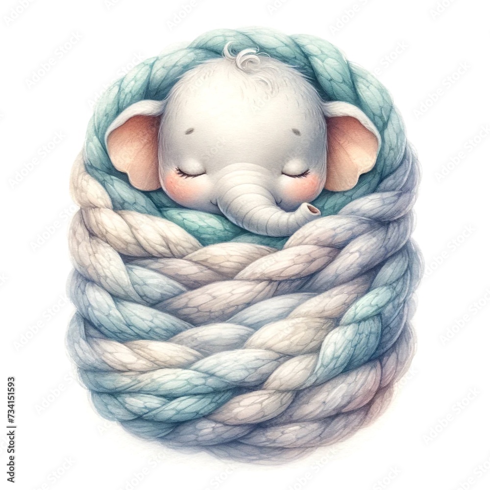 Poster whimsical sleeping elephant nursery illustration created with generative ai technology