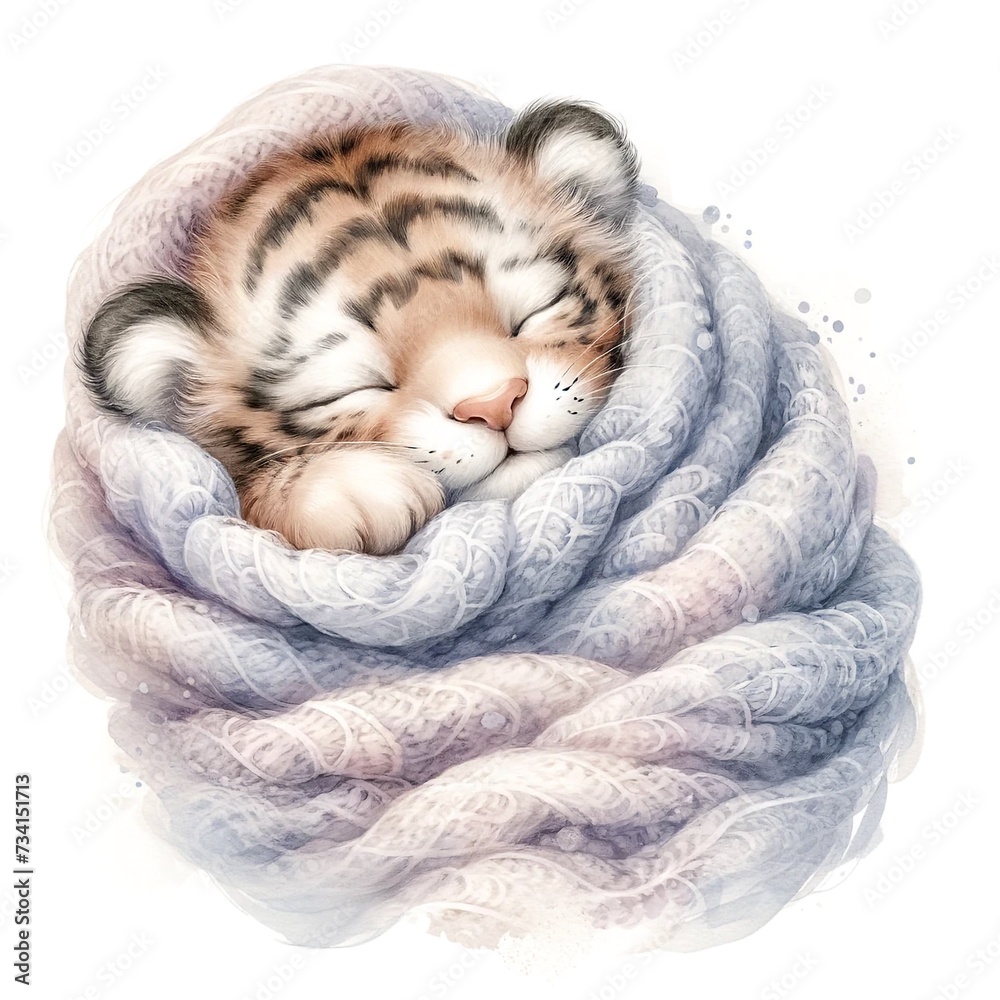 Poster whimsical sleeping tiger nursery illustration created with generative ai technology