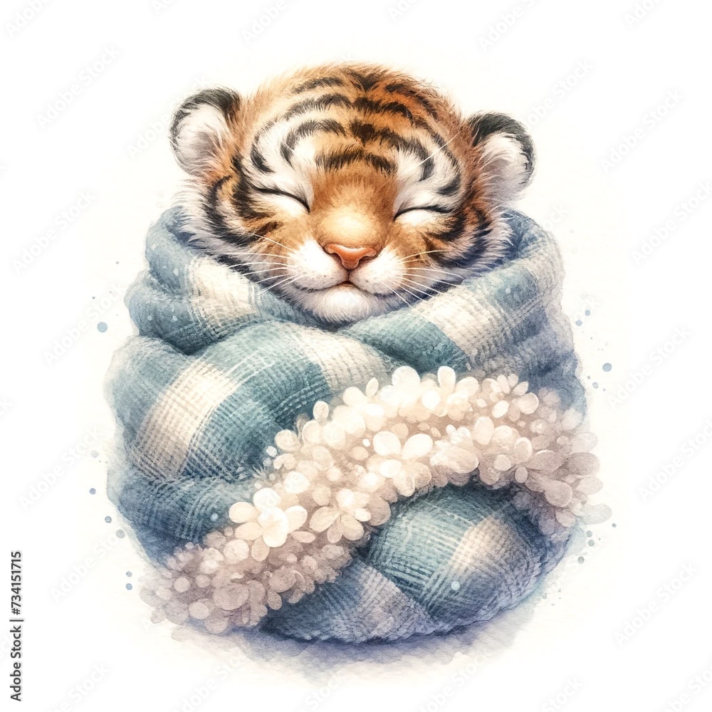 Poster whimsical sleeping tiger nursery illustration created with generative ai technology
