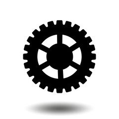 Black gear icon. Machine sprocket gear icon. Flat design. Vector cogwheel sign symbol on a white background.