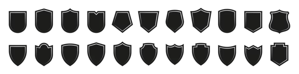 Fotobehang Shield icons collection. Protective shield set. Security shield set with contours and linear signs. Elements of safety and protection. © Bilbo Baggins