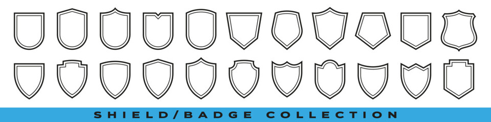 Shield icons collection. Protective shield set. Security shield set with contours and linear signs. Elements of safety and protection.